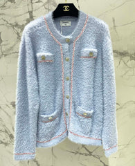 Thick, color-blocked brushed knit cardigan