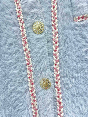 Thick, color-blocked brushed knit cardigan