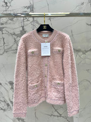 Thick, color-blocked brushed knit cardigan