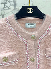 Thick, color-blocked brushed knit cardigan