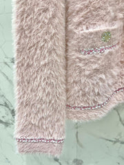 Thick, color-blocked brushed knit cardigan