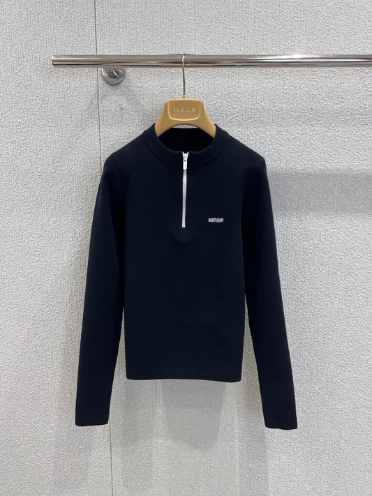 Miniature Logo Wool Half-Zip Knit Sweater