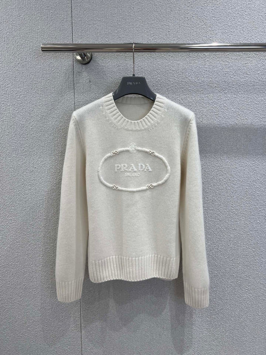 Embossed Letter Embroidery Cashmere Sweater