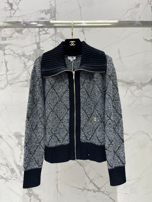 Quilted Sequin-Embellished Collared Jacket