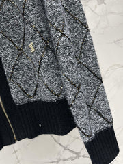 Quilted Sequin-Embellished Collared Jacket