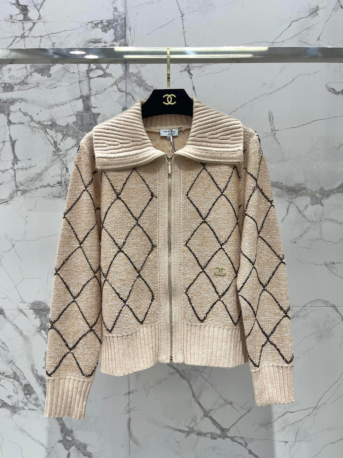 Quilted Sequin-Embellished Collared Jacket
