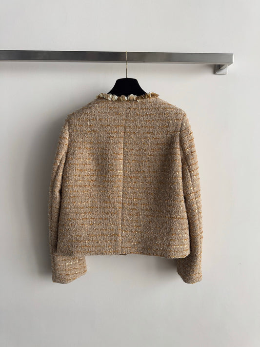 Gold sequined tweed Chanel-style jacket