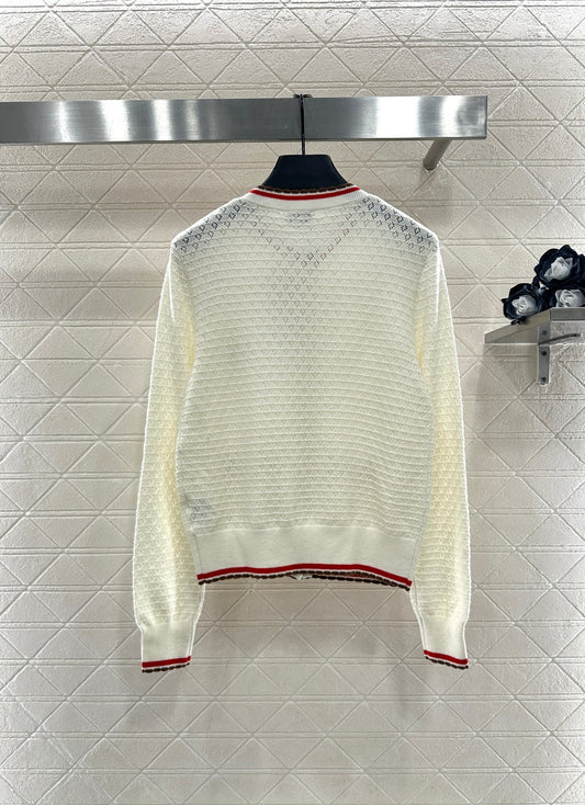 Color-blocked crew neck knitted cardigan
