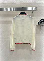 Color-blocked crew neck knitted cardigan