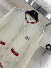 Color-blocked crew neck knitted cardigan