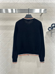 Color-blocked crew neck knitted cardigan