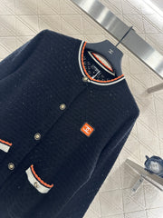 Color-blocked crew neck knitted cardigan