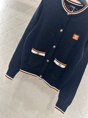 Color-blocked crew neck knitted cardigan