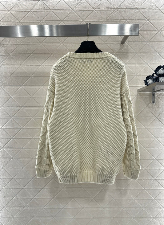 Crocheted drawstring pullover sweater