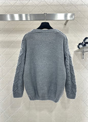 Crocheted drawstring pullover sweater