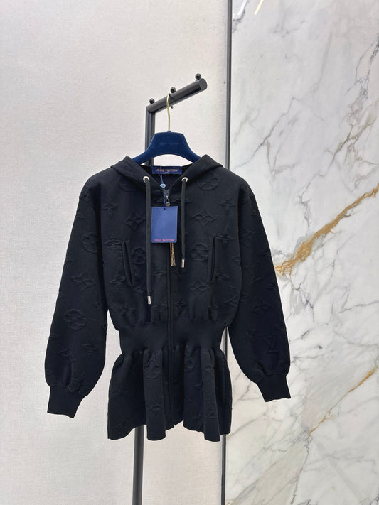 Hooded Zip-Up Jacquard Jacket