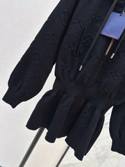 Hooded Zip-Up Jacquard Jacket