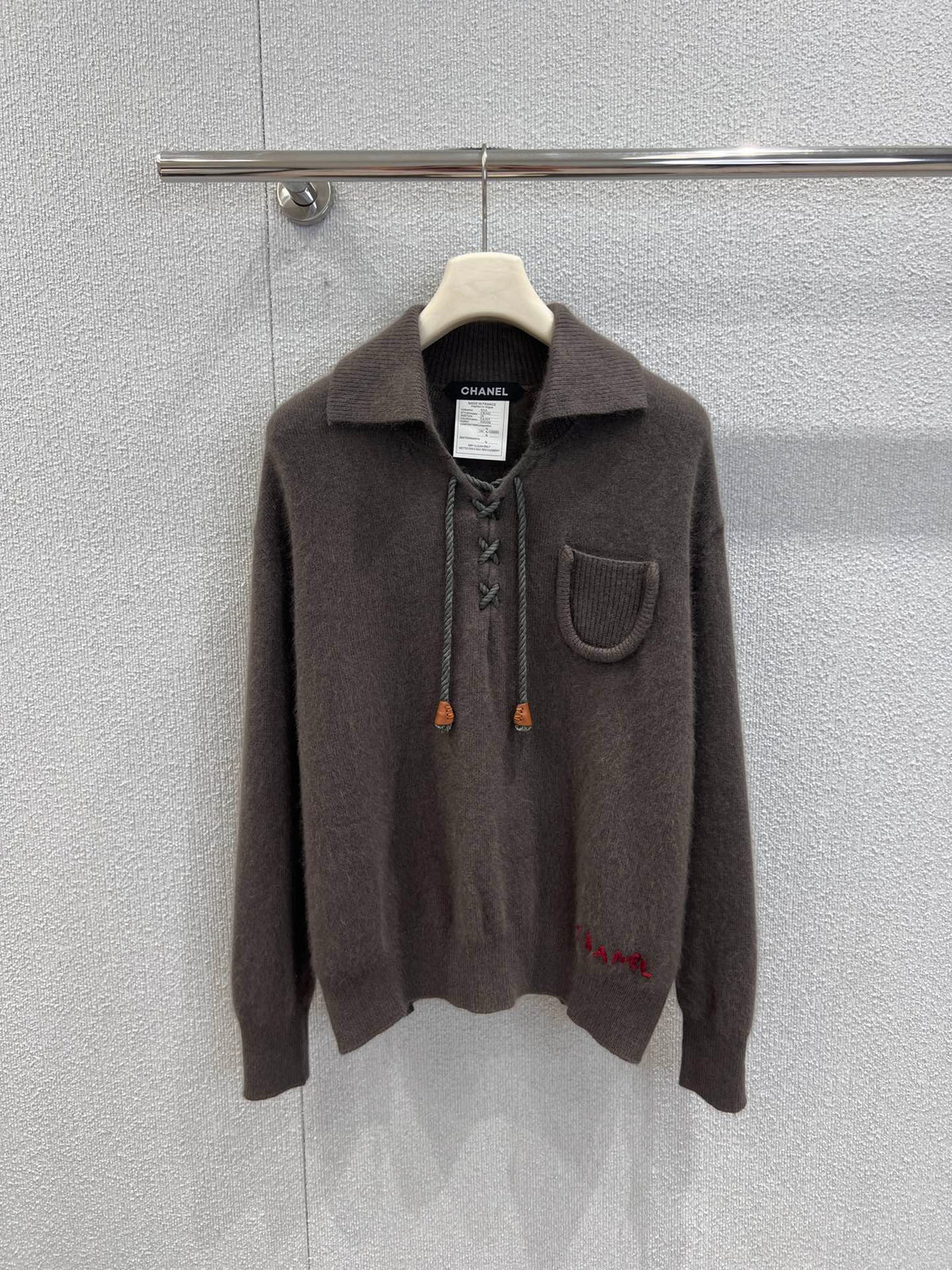 Collared Tie-Neck Knit Sweater
