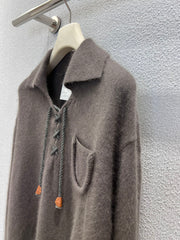 Collared Tie-Neck Knit Sweater