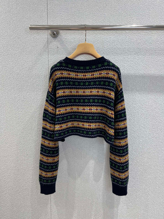 Scottish-style wool V-neck cropped sweater