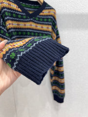 Scottish-style wool V-neck cropped sweater