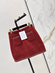 Red woven A-line midi skirt