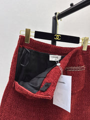 Red woven A-line midi skirt