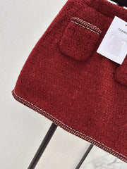 Red woven A-line midi skirt