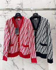 Letter Jacquard Knit Cardigan