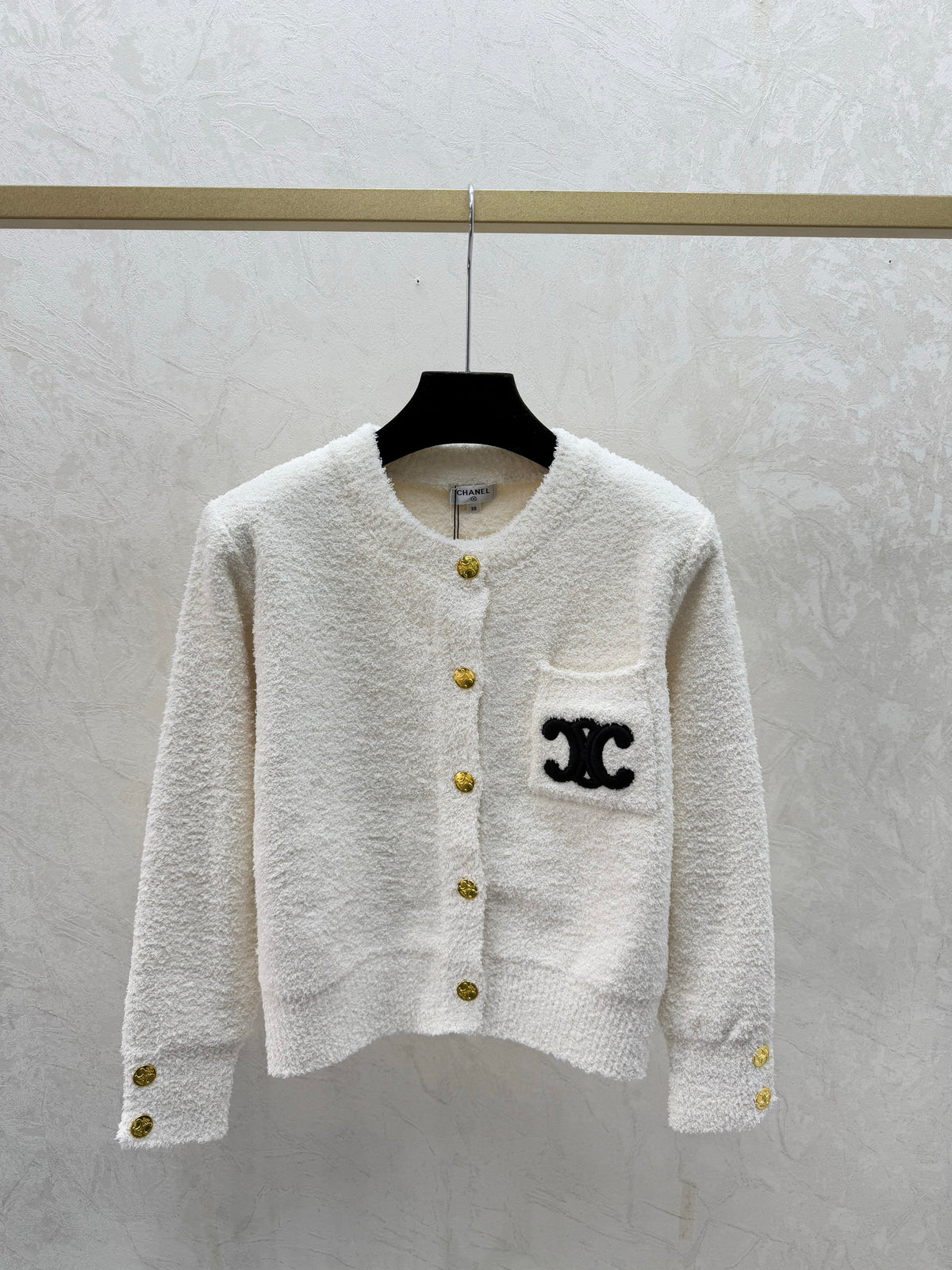 Letter Embroidered Crew Neck Knit Cardigan
