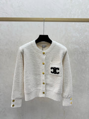 Letter Embroidered Crew Neck Knit Cardigan
