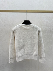 Letter Embroidered Crew Neck Knit Cardigan