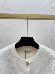 Letter Embroidered Crew Neck Knit Cardigan