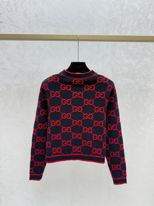 Monogram lettering crew neck knit cardigan