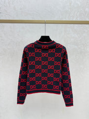 Monogram lettering crew neck knit cardigan