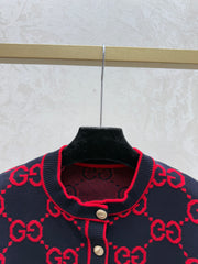 Monogram lettering crew neck knit cardigan
