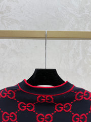 Monogram lettering crew neck knit cardigan