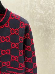 Monogram lettering crew neck knit cardigan