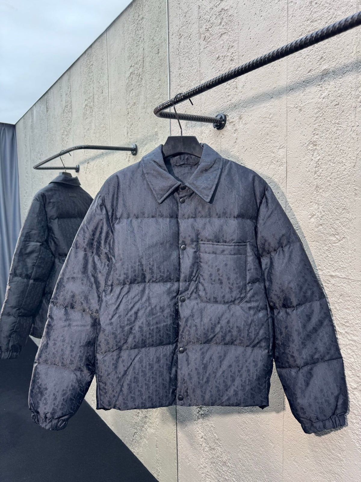 Subtle Monogram Canvas Down Jacket with Stand Collar