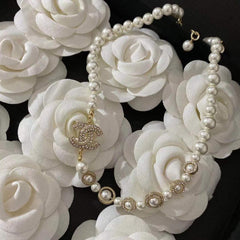 Crystal Pearl Letter Necklace