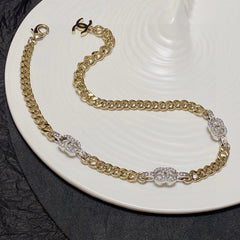 Light gold and silver two-tone rhinestone choker necklace