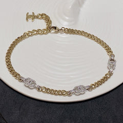 Light gold and silver two-tone rhinestone choker necklace