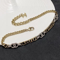 Light gold and silver two-tone rhinestone choker necklace