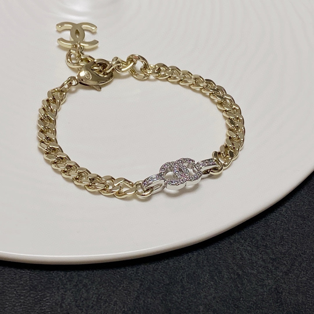 Light gold and silver two-tone rhinestone choker bracelet