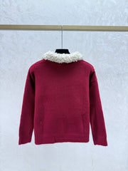 Color-blocked collared knit long-sleeved cardigan
