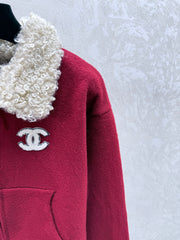 Color-blocked collared knit long-sleeved cardigan