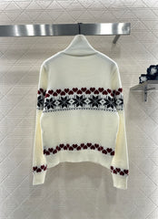 High-neck Fair Isle cardigan sweater