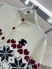 High-neck Fair Isle cardigan sweater
