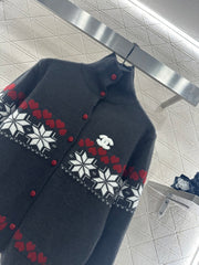 High-neck Fair Isle cardigan sweater