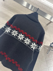 High-neck Fair Isle cardigan sweater